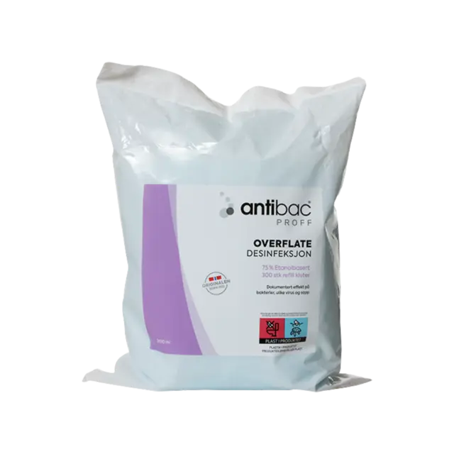 Antibac Overflatekluter 75% refill 300stk 