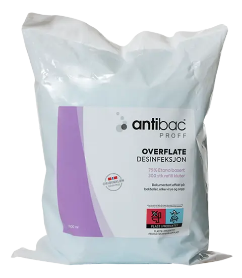 Antibac Overflatekluter 75% refill 300stk 